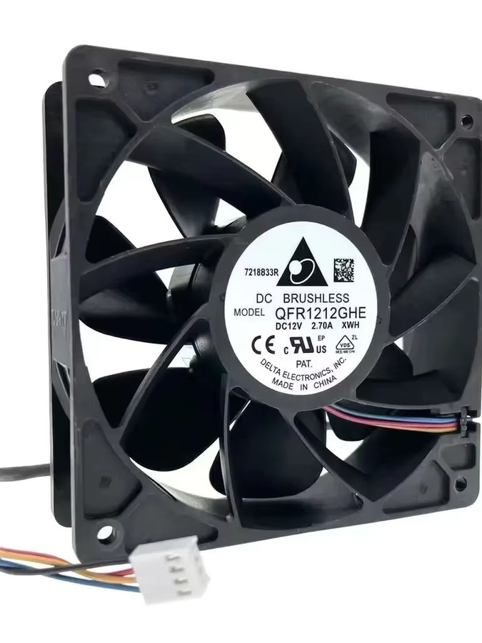Delta QFR1212GHE Hochgeschwindigkeits-Lüfter für Bitcoin-GPU-Miner, Schwarz, B/T/H: 120 x 120 x 38 mm, DC 12 V, 6000 U/min, Doppelkugellager, PWM 4P - Bild 6
