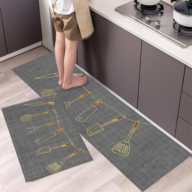 Karpetti Küchenbodenmatte mit Streifenmuster in Grau, rutschfest und weich, B/T: 80 x 50 cm - Bild 1