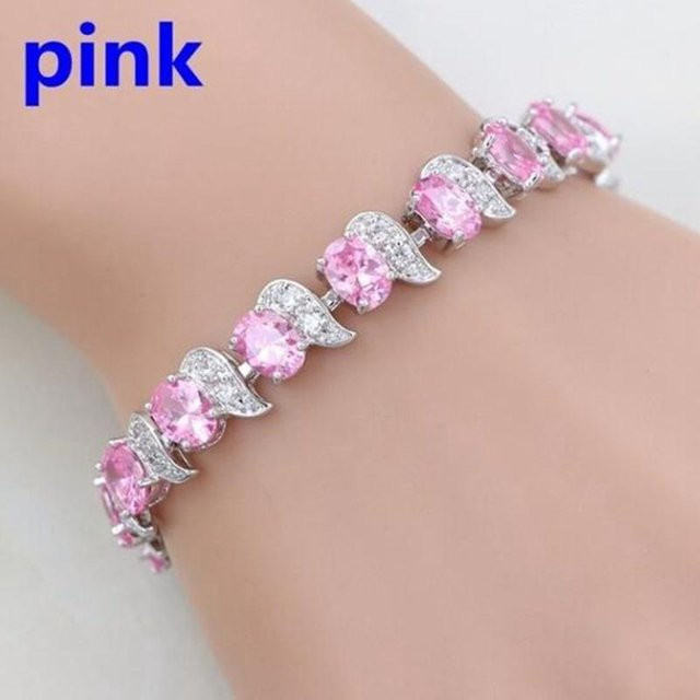 Armband, himmelblaue und weiße Zirkonia, rosa, Damen - Bild 1