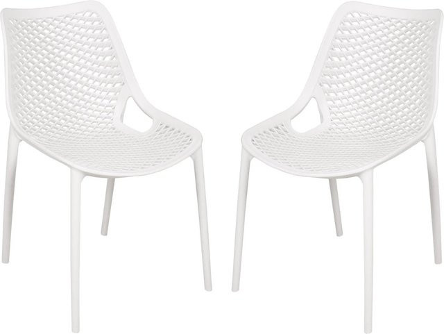 DELUKE Gartenstuhl 2er Set ERIK in Weiß, wetterfeste Stapelbare Gartenstühle aus Kunststoff für Terrasse und Outdoor - Bild 1
