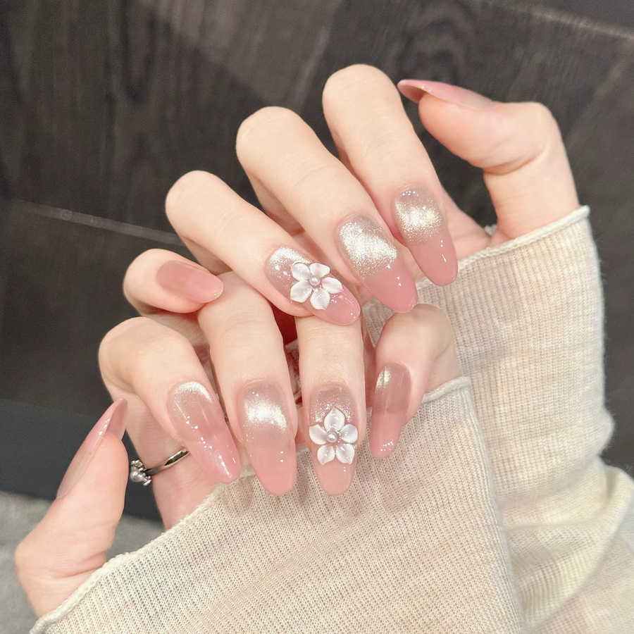 Künstliche Nägel, rosa Katzenaugen-Kirschblüten, Glänzend, 10 Stück, Damen - Bild 3