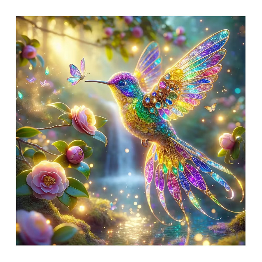 EverShine DIY 5D-Diamantgemälde Kolibri mit Blumen als Mosaik-Strassbild in Multicolour, B/H: 20 x 20 cm - Bild 4
