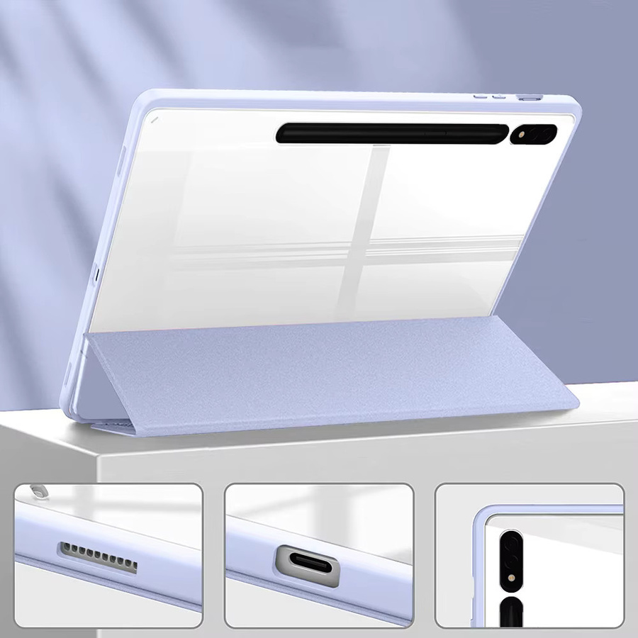 Transparentes Samsung Galaxy Tab Schutzcover mit Stifthalter für Tab S9 S8 S7 Plus FE S6 Lite und Tab A9 A8 aus Hart-Acryl in Purple - Bild 2