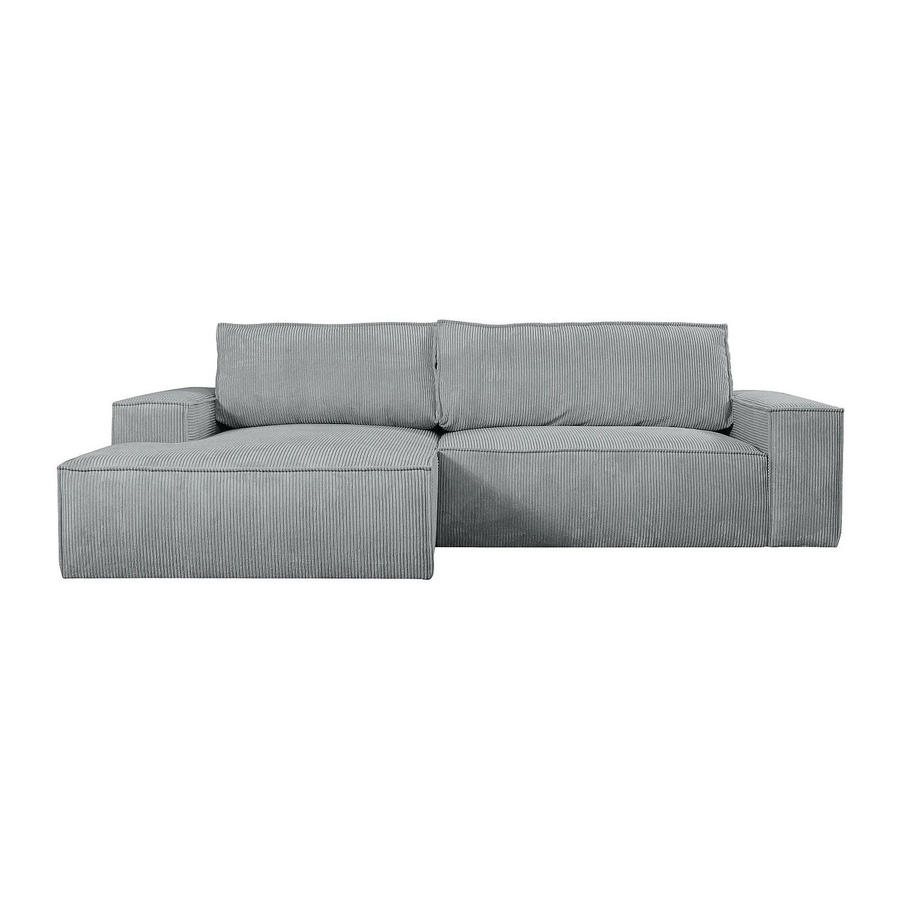 Vente-unique Schlafsofa Amelia in Hellgrau mit Cord-Bezug und L-Form - Bild 2