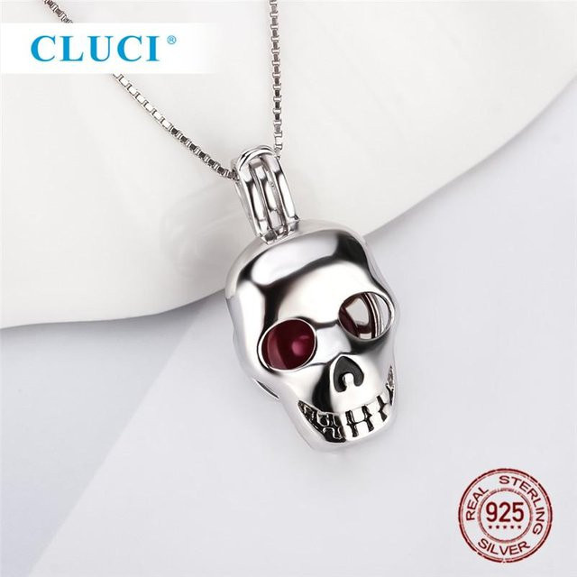 Cluci Anhänger Totenkopf Perlenkäfig Medaillon, 925 Silber, Damen, 45cm - Bild 1