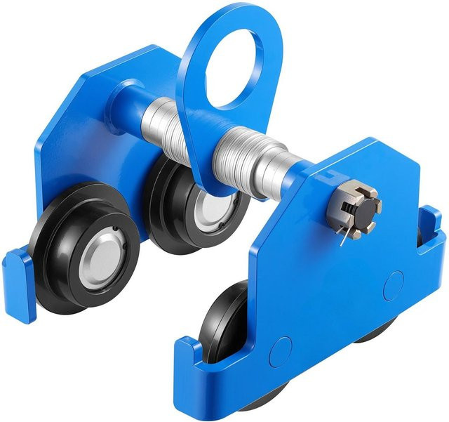 Manuelle Laufkatze von Buying Solutions, MB, 3 Tonnen Tragfähigkeit, Schiebebalken-Laufkatze mit Doppelrädern aus Stahl, Farbe Blau, verstellbar für I-Träger-Flanschbreite 63 mm bis 203 mm - Bild 1