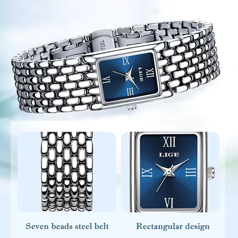 LIGE Armbanduhr Edelstahl, Quarz, eckig, Silber, Damen - Bild 2