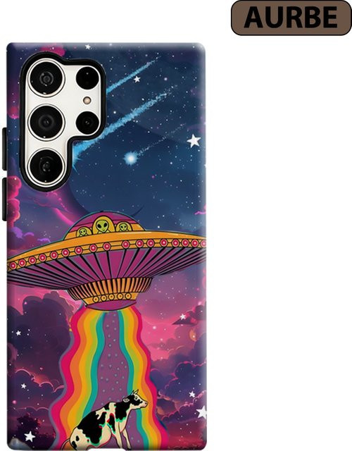 Stoßfeste Doppelschicht Handyhülle mit UFO-Abduktions-Kuh-Design für Samsung Galaxy S26 S25 Ultra S24 S23 Ultra Plus, Mehrfarbig - Bild 1
