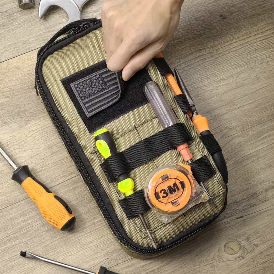Robuste kleine Werkzeugtasche als tragbarer Utility-Organizer mit Reißverschluss in Beige - Bild 2
