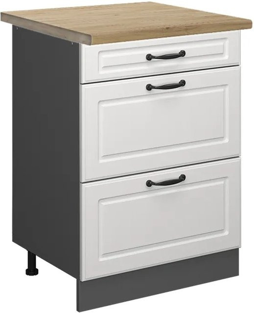 Vicco Küchenunterschrank R-Line Landhaus in Weiß und Anthrazit mit Eiche-Optik und Schubladen, Breite: 60 cm - Bild 1