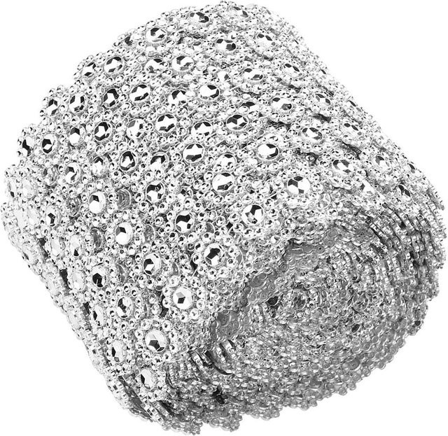 Shoemst Silbernes Kunststoff-Diamantnetz-Band mit 6 Reihen Strasssteinen, 5 Yard Rolle - Bild 1