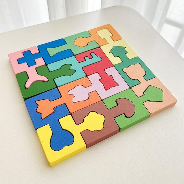 Linyi toy Flugzeug Holz Puzzle Bunt 16-teiliges Set - Bild 1