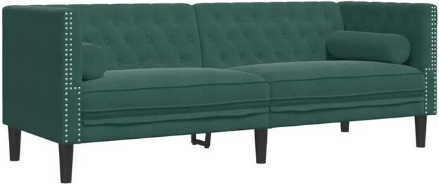 vidaXL Chesterfield-Sofa 3-Sitzer aus Samt in Dunkelgrün mit Nackenrollen und Massivholzrahmen B: 194,0 cm, H: 74,5 cm, T: 70,5 cm - Bild 1