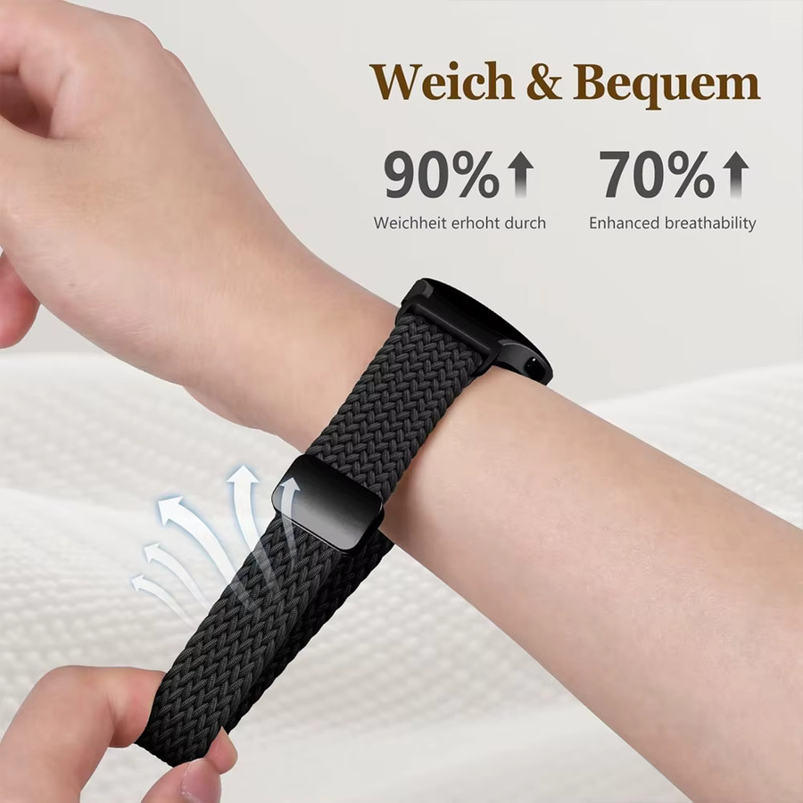 Uhrenarmband Textil/NATO, Magnetisch, geflochten, Schwarz, Samsung Galaxy Watch 7 6 4 Classic/5 Pro/FE - Bild 3