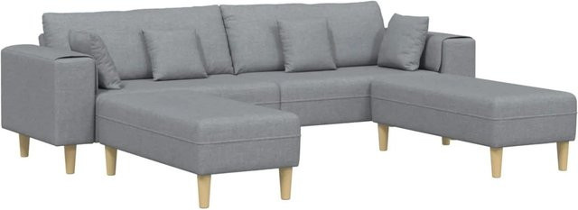 vidaXL Sofa 3-teilig mit Kissen und Ottoman in Hellgrau aus Stoff - Bild 1