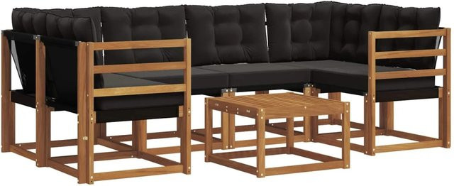 vidaXL Outdoor-Sofagarnitur 7-teilig aus Akazienholz mit Textilene und Kissen in Natur und Schwarz - Bild 1