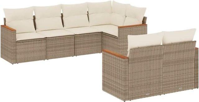 vidaXL 7-teilige Garten-Sofagarnitur aus Poly-Rattan mit Kissen in Beige - Bild 1