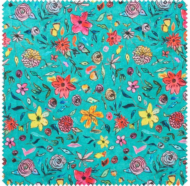 Globaltex Polyester-Stoff Blumen-Türkis Multi - Bild 1