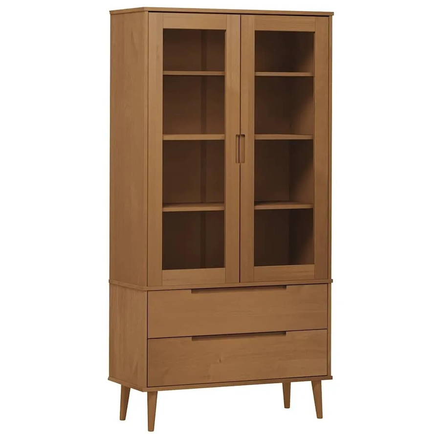vidaXL Vitrinenschrank MOLDE aus Kiefer Massivholz in Braun mit Glastüren, B/T/H: 90 x 35 x 175 cm - Bild 2