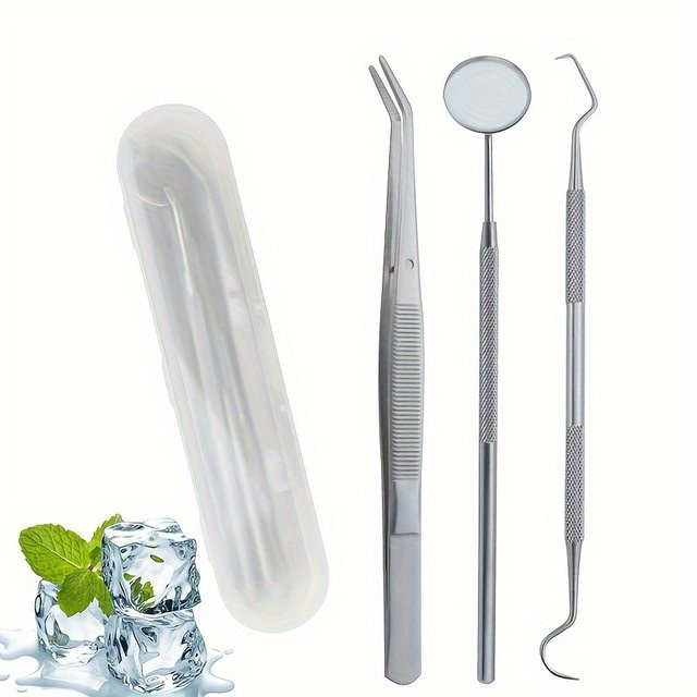 YJYIBEI Mundwerkzeug-Set aus Edelstahl, 3-teilig, Silber, Unisex - Bild 1