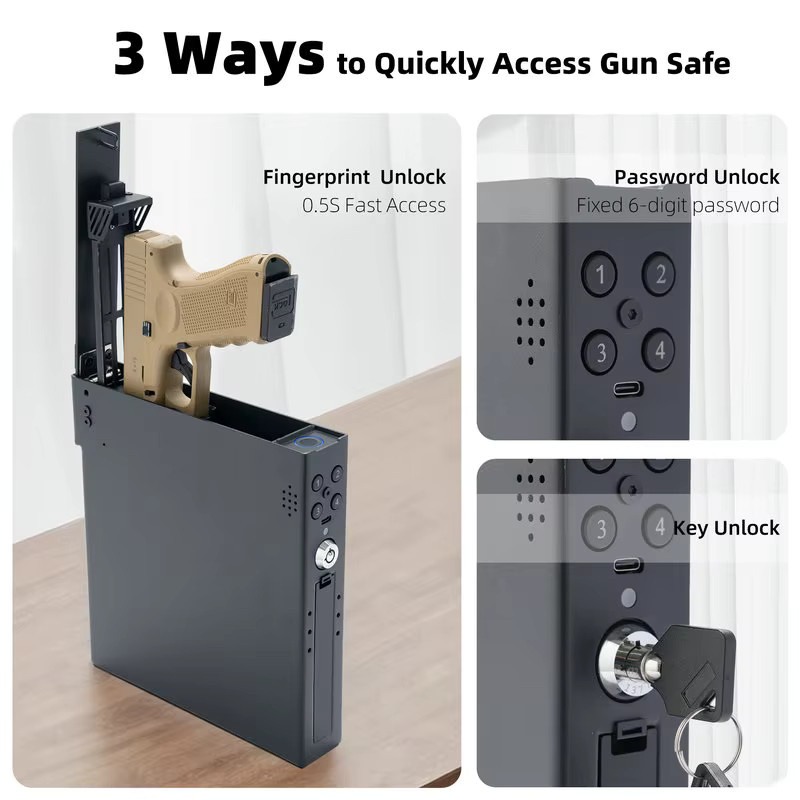 Biometrischer Waffenschrank für den Nachttisch mit Fingerabdruck, PIN-Code und Schlüssel in Schwarz, B/T/H: 23,7 x 22,2 x 23,7 cm - Bild 2