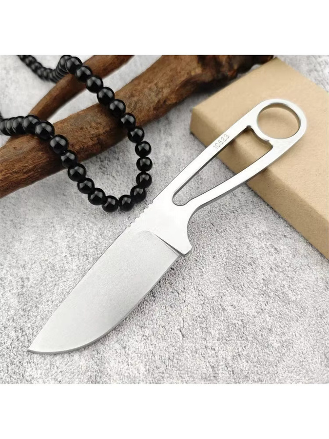 Multifunktionales Outdoor-Messer mit feststehender Klinge aus D2-Stahl und weißem Stahlgriff für Camping, Backpacking und EDC - Bild 5