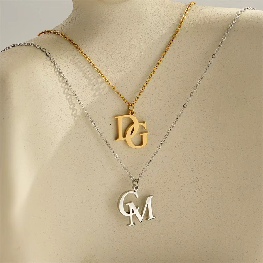 Tangula Halskette Edelstahl, Zwei Buchstaben Anhänger, Gold, Damen - Bild 2