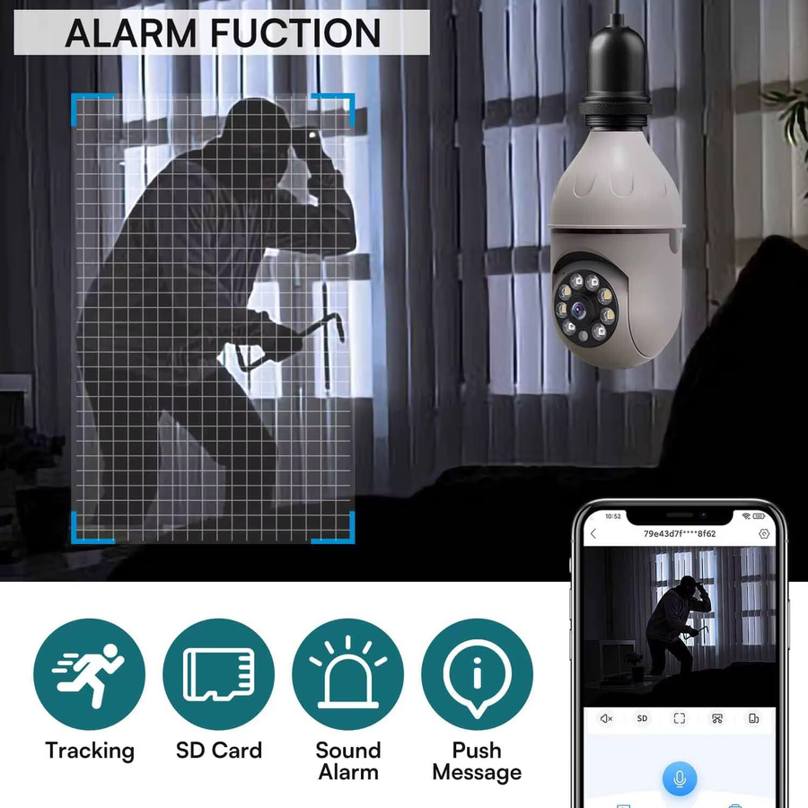 Woolink Smart Home E27 WLAN-Überwachungskamera in Weiß mit 1080P HD, Nachtsicht, Zwei-Wege-Audio und Bewegungserkennung - Bild 2
