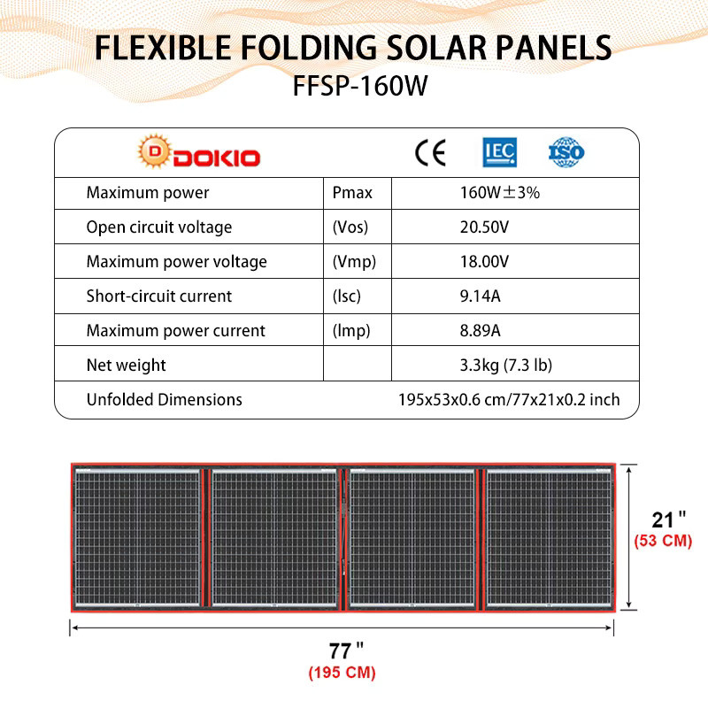 Dokio Tragbares faltbares Solarpanel mit 12V Controller und Halterung in Schwarz - Bild 4