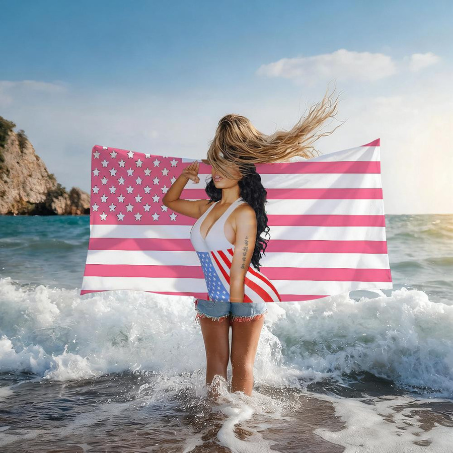 Schnelltrocknendes Strandtuch mit Nicki Minaj Flaggen-Design für Strand, Schwimmbad und Fitness, B: 40 cm, H: 60 cm - Bild 3