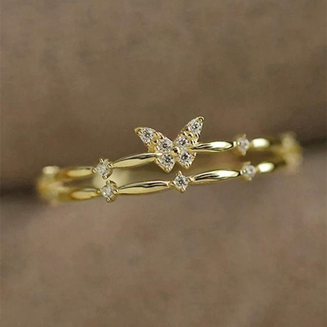 Huitan Schmetterlingsringe, Kupfer, Zirkonia, Gold, Damen - Bild 1