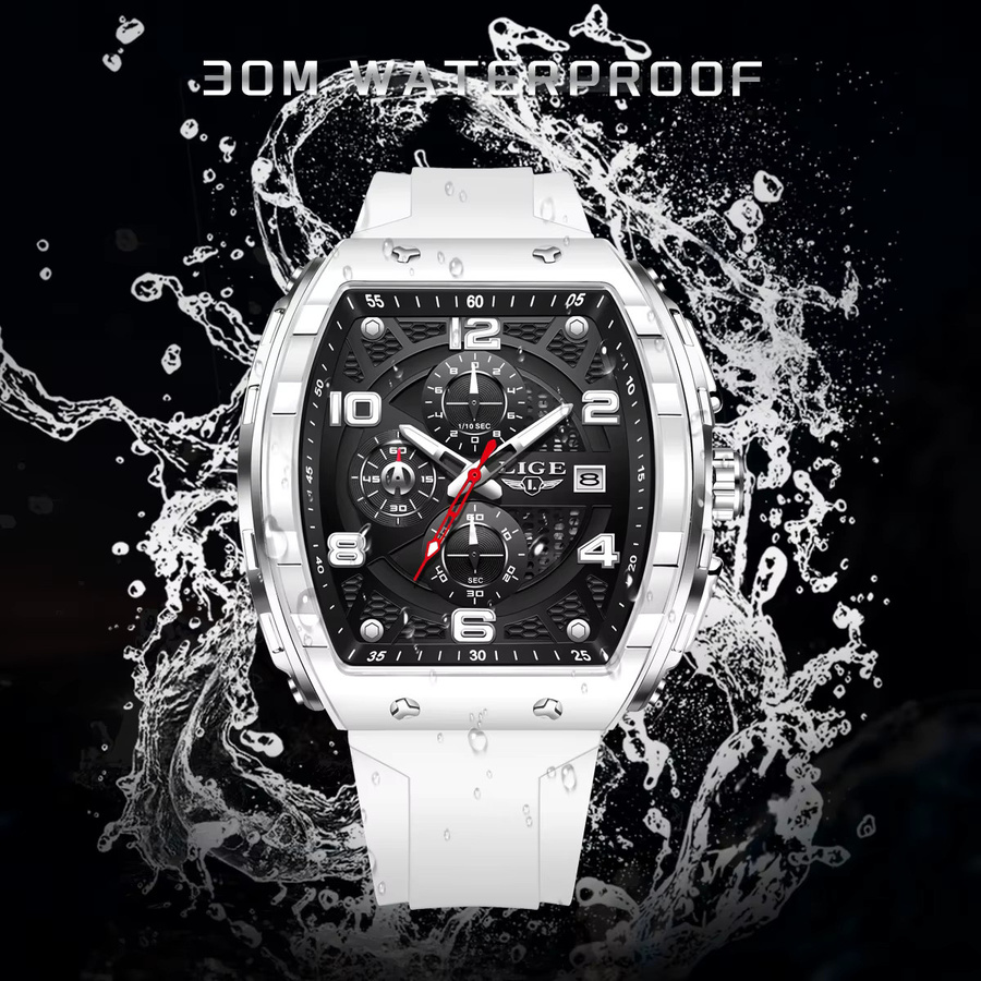 LIGE Chronograph, Quarz, eckig, Silikon, Schwarz, Herren - Bild 4