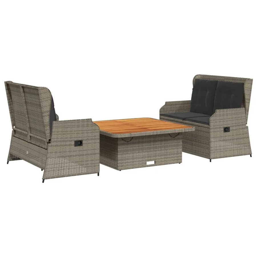 vidaXL 3-teiliges Garten-Lounge-Set aus grauem PE-Rattan mit Kissen und Akazienholz-Tisch - Bild 2