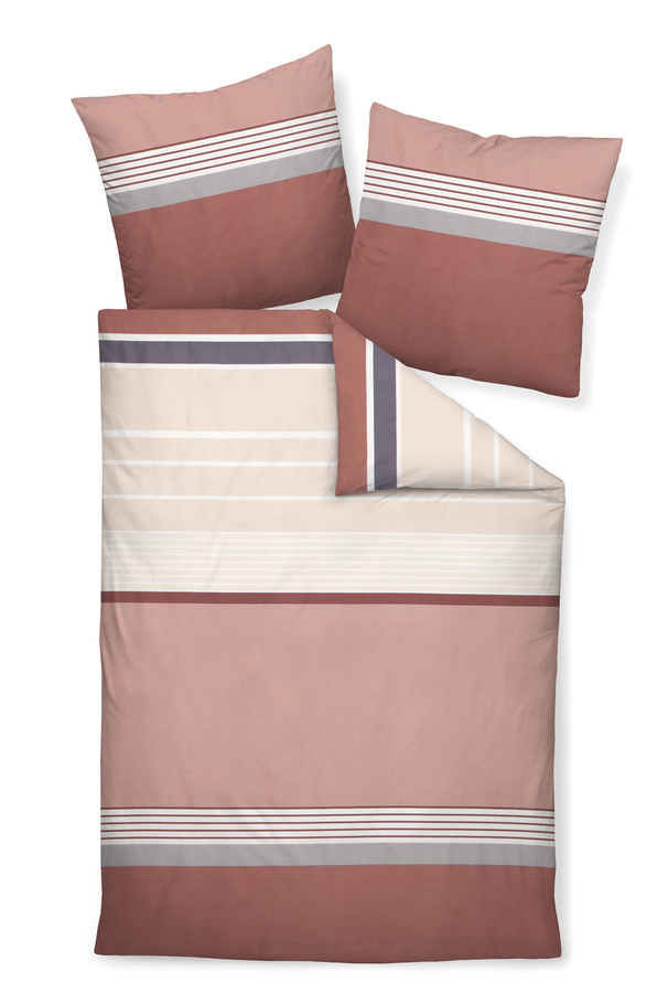 Janine J.D. Mako-Satin Bettwäsche mit Streifen in Burgund und Rose, bestehend aus Bettbezug und Kissenbezug, B/H: 200 x 200 cm, Kissen: 80 x 80 cm - Bild 1
