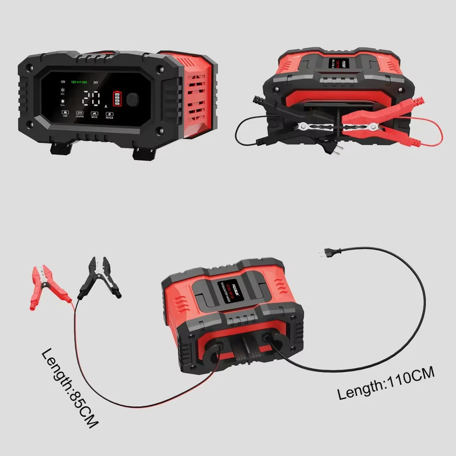 Tragbares EAFC Autobatterieladegerät für 12V und 24V mit Reparaturfunktion für AGM, LiFePO4 und Blei-Säure Batterien von Motorrad und LKW - Bild 2