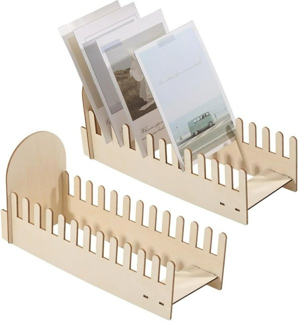 2er-Set Holz-Grußkarten-Display mit 12 Slots für Postkarten und Aufkleber, abgestufter Ausstellungsständer für den Tisch, Breite: 26,95 cm, Tiefe: 14,12 cm - Bild 1