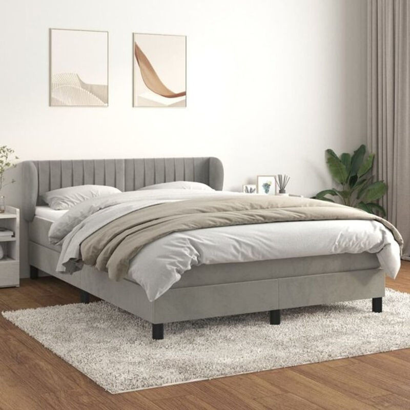 Vidaxl Boxspringbett mit Matratze aus Samt in Grau und Weiß, B/T/H: 140 x 190 x 78 cm - Bild 1