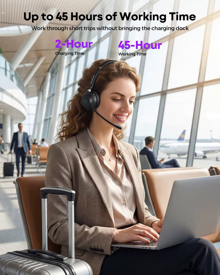 Rownfusny Kabelloses Over-Ear-Headset mit Bluetooth und USB-Dongle in Schwarz für Callcenter mit Geräuschunterdrückung und Mikrofon - Bild 5