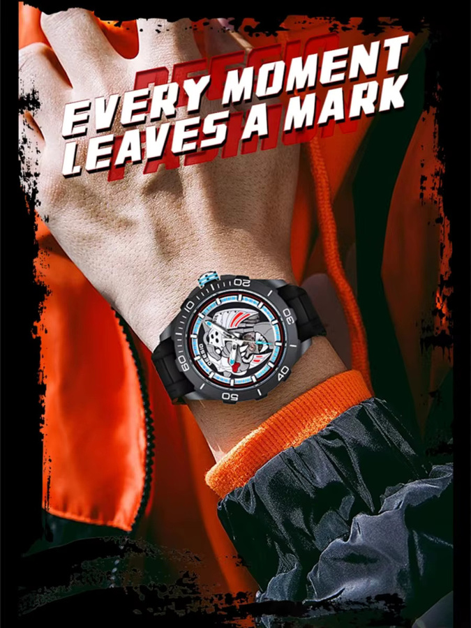 Deesio Armbanduhr Automatik, Kohlefasergehäuse, Silikon, Herren, Schwarz - Bild 5
