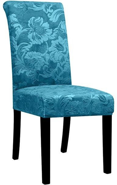 LEVIVEI Jacquard-Stretch-Stuhlhussen aus Samt in Türkis, schmutzabweisend und elastisch, 6er-Set - Bild 1