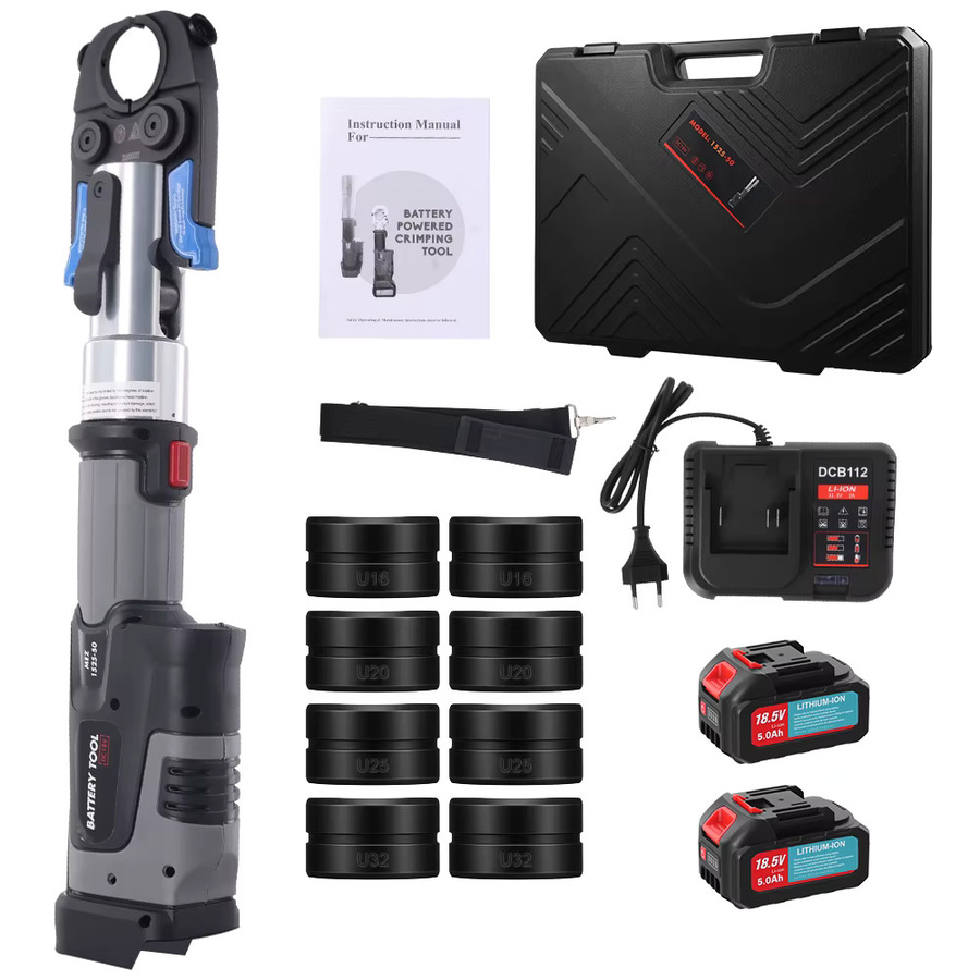 Elektrisches Rohrpresswerkzeug-Set mit 4 Pro-Press-Pressbacken für Kupfer- und Edelstahlrohre, inklusive 2 Akkus à 5 Ah und Ladegerät, Farbe: Schwarz - Bild 4
