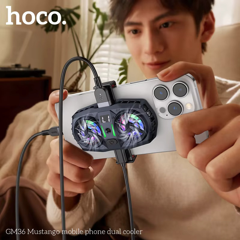 HOCO GM36 Dual-Lüfter Handy-Kühler mit Digitalanzeige in Schwarz - Bild 2