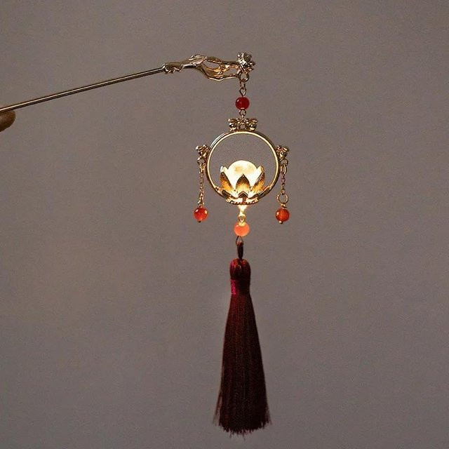 Haarnadel-Clips, chinesische Laternen, Lotusblume, Quaste, brown, Damen und Kinder - Bild 1