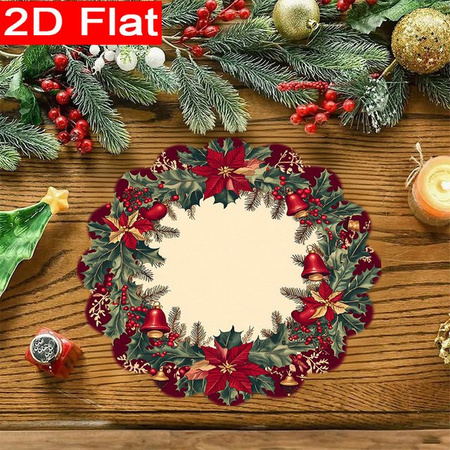 VIKAMA 8er Set Weihnachts Tischsets aus Leinen in Magenta mit Holly Leaf und Glocken Muster, Rund, Pink/Mehrfarbig