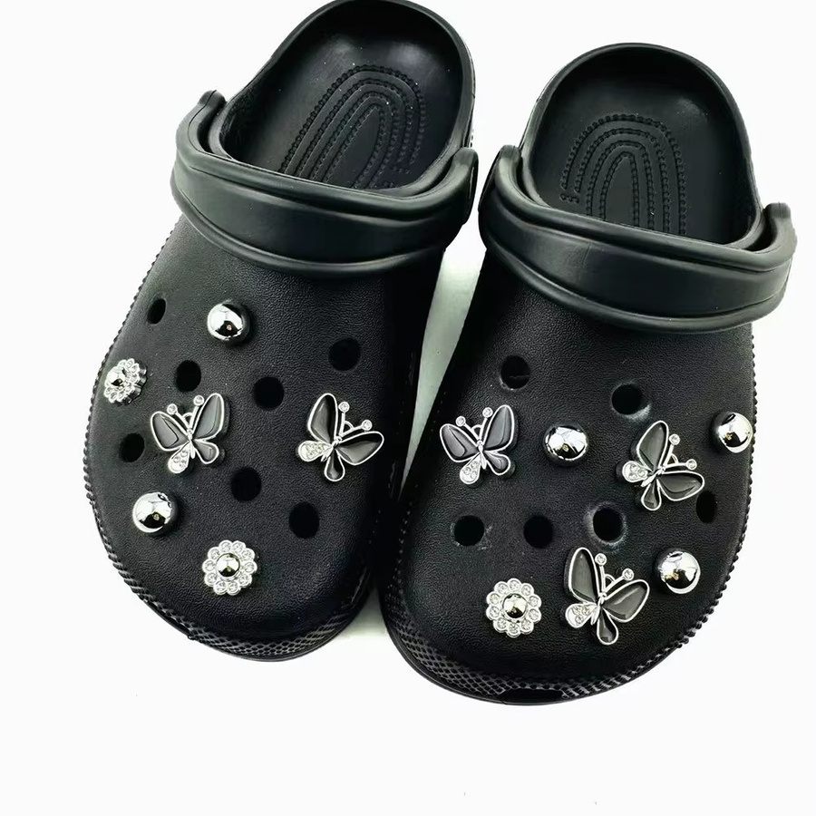 FHLDING Schuh-Charm-Set, 13-teilig, schwarzer Schmetterling, Diamant, Blume, silberne Perlen, Unisex - Bild 4