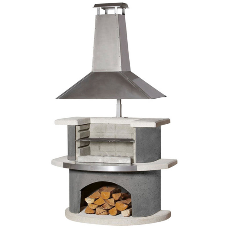 Buschbeck Gartengrillkamin Zürich in Anthrazit-Weiß mit höhenverstellbarer Edelstahlhaube für Holzkohle - Bild 4