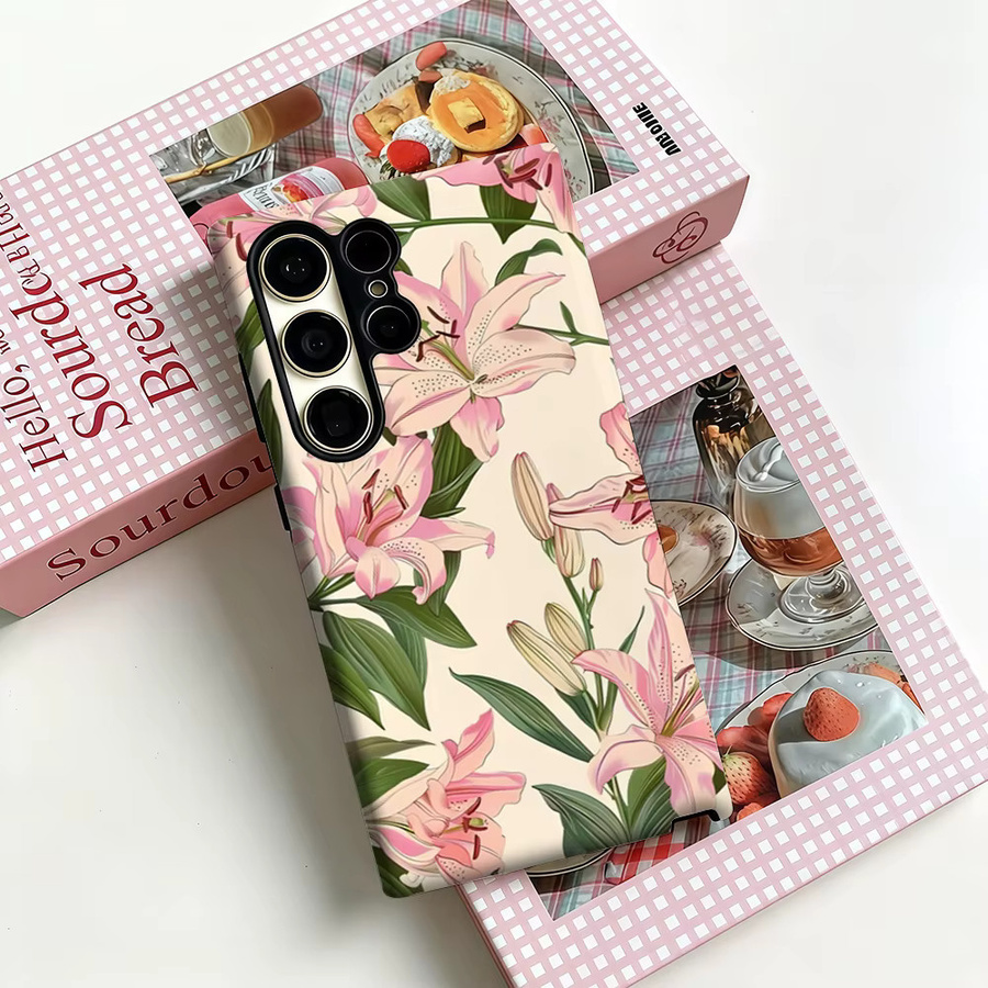 Stoßfeste Doppelschicht Handyhülle mit rosa Lilien Design für Samsung Galaxy S25 Ultra, S24 und S23 Ultra Plus in Pink/Multicolor - Bild 3