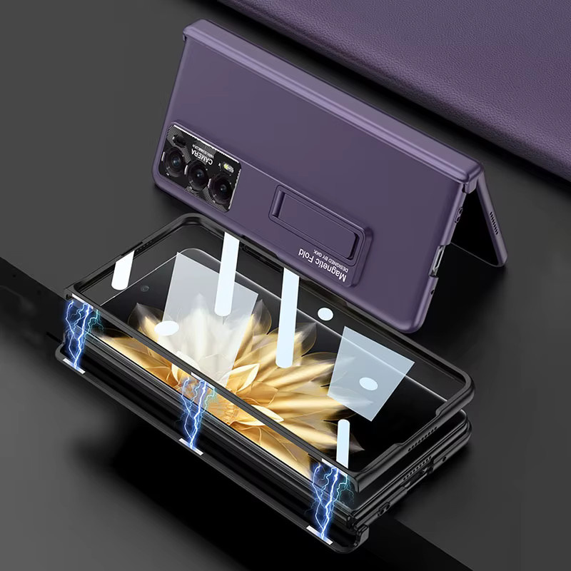 Schutzhülle für Honor Magic V2 mit magnetischem Scharnier, mattes Hardcover mit Glas-Display-Schutz und Standfunktion, Farbe: Lila - Bild 2
