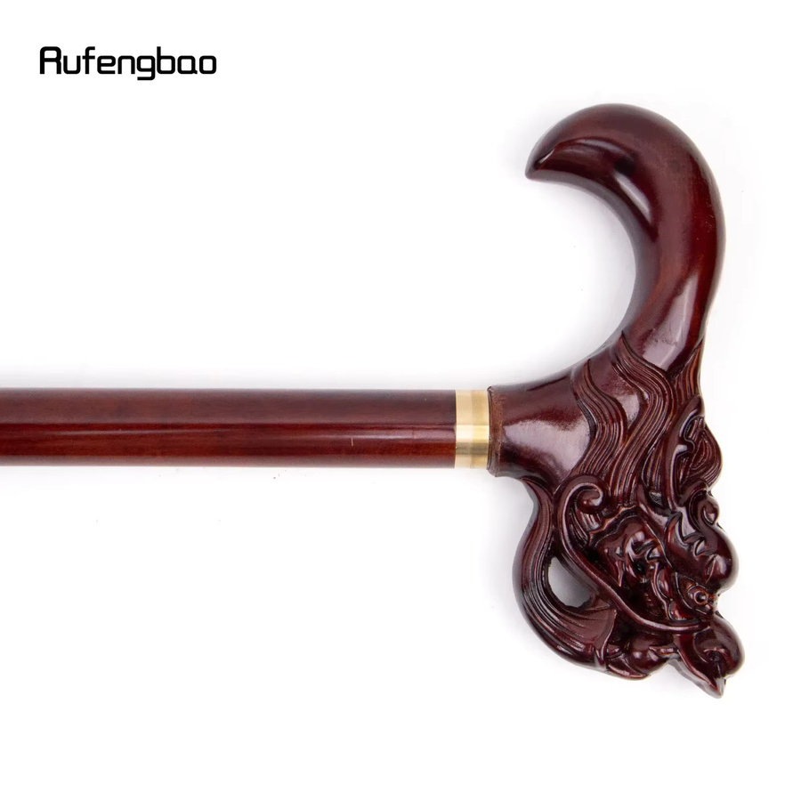Rufengbao Fantasy Roter Bart Drache Holz Gehstock, Rot, Braun - Bild 2