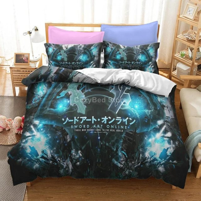 Sword Art Online Bettwäsche-Set mit 3D-Design in Blau von Binchi Fitness für Kinder, B/H: 140 x 210 cm - Bild 1